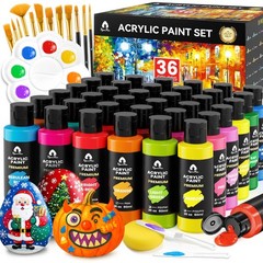 52 Pcs Acrylic Paint Set – 36 Colors 2oz/60ml with 12 Brushes, 2 Knives