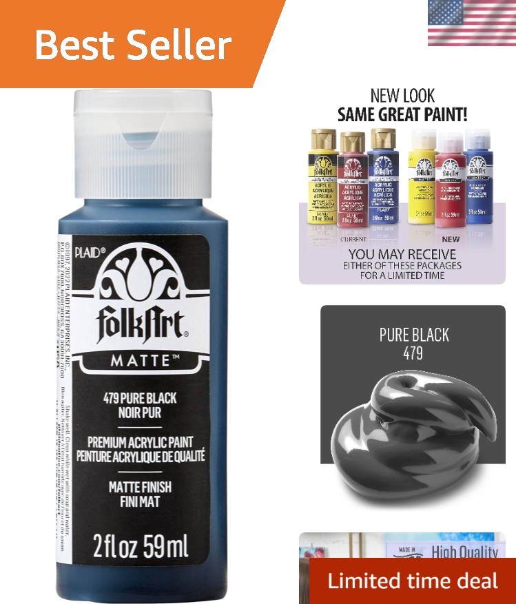 Artist-Quality 2 fl oz Pure Black Acrylic Paint – Matte, Non-Toxic, Made in USA