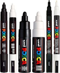 Black & White Bullet Tip – Set of 6 Pens (PC-5M, PC-7M, PC-3M)