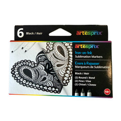 Artesprix Black Sublimation Markers 6ct New Unused Round Fine Chisel Tips