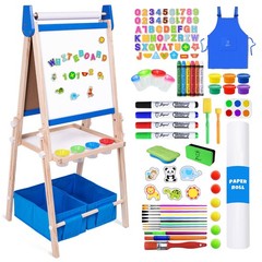 Joyooss Art Easel for Kids Toddlers,Adjustable 2 Storage Bags Blue