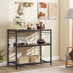 Kitchen Island with 3 Shelves Wine Glass Holders and 10 Hooks-Gray
