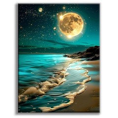 Offito Moon Beach Diamond Art Kits for Adults, 5D 12×16 Inch, BLKJDP10