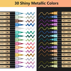Metallic Marker Pens, 30 Colors Dual Tip Acrylic Paint Pens for Black Paper, …