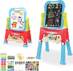 Easel for Kids Double Sided Adjustable Magnetic Art Board with Accessories Blue