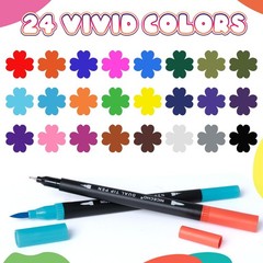 Nicecho 24 Colors Dual Tip Art Markers Pens for Adult Coloring Books, Brush a…