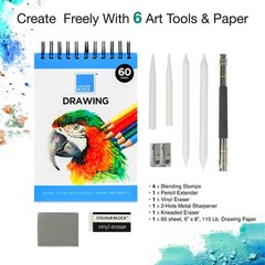 Drawing Travel Art Set 60 Sheets 6×8 Inch Pad 16 Colored Pencils 12 Pastels