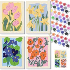 TONGZONGFU 4 Pack Framed Easy Paint by Numbers Kit for 8 x 12 inches, Flower