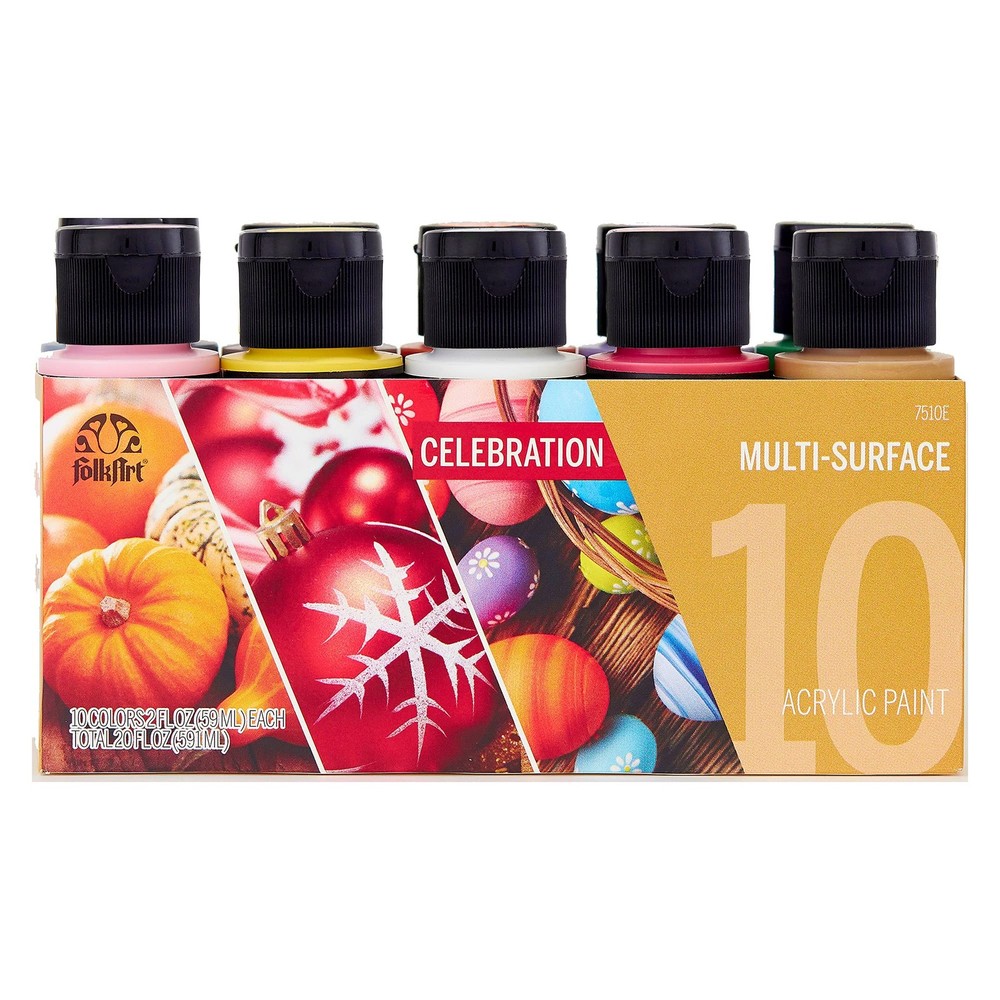 Color, 10 Bottle Multi-Surface Acrylic Paint Set, 2oz, Celebrations, 20 Fl Oz…