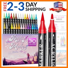 30 Colors Dual Tip Acrylic Paint Markers,Fine Tip and Brush Tip Permanent Acr…