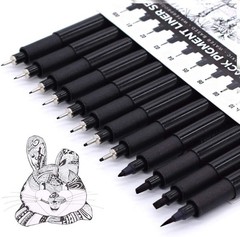 12 Pack Fine Tip Waterproof Art Ink Pens for Drawing, Sketching
