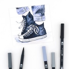 56171 Dual Brush Pen Art Markers, Grayscale, 10-Pack. Blendable, Brush and Fi…