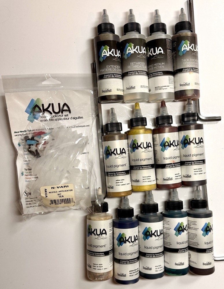Lot of Akua Liquid Pigments, Media & Applicator Set