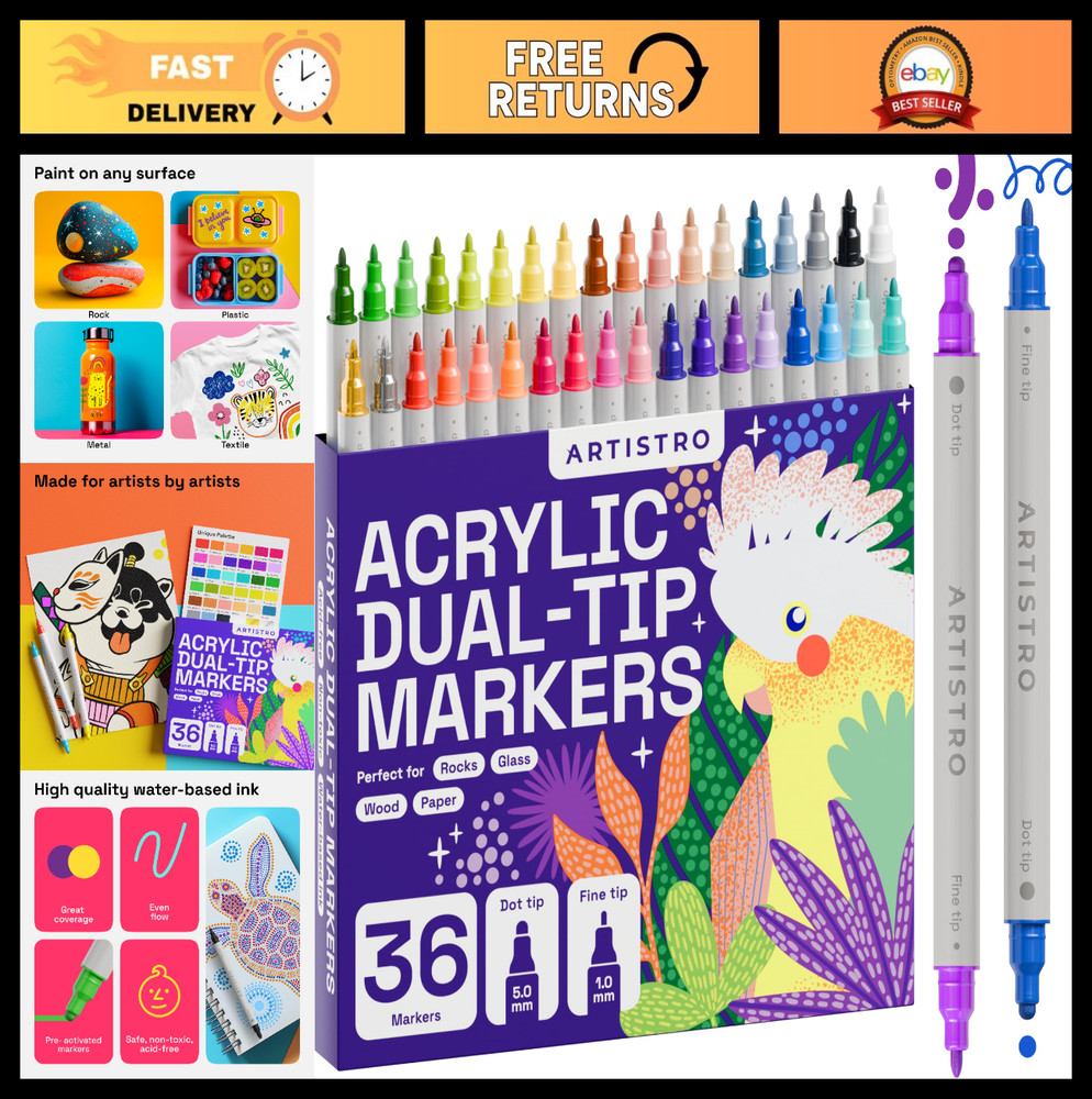 Precision Dual-Tip Acrylic Paint Markers Set – Fine & Dot Tips for Fabric, Rock,