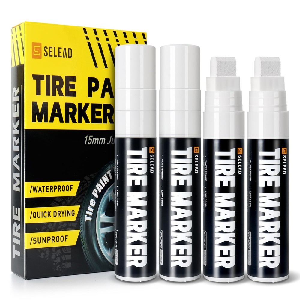 SELEAD Jumbo Tire Marker White – 4 Pack 15mm Wide Tip Paint Pens for Car Tire…