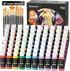 80 Colors Acrylic Paint, Acrylic Paint set with 12 Paint Brushes, 2oz/60ml Bo…