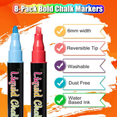 Reaeon Chalk Markers, Vibrant Color Liquid Chalk Pens, for Chalkboard, Blackboar
