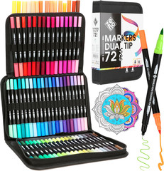 ZENO 72 Dual Tip Markers Set with Case – No-Bleed Art Markers for Adults – Fine