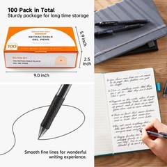 100 Pack Retractable Black Gel Pens with Comfortable Grip for Effortless Writing