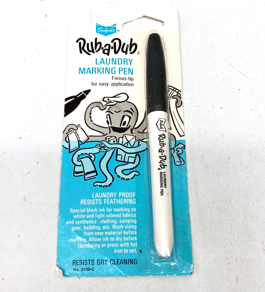 Permanent Laundry Marker Black Ink Fabric Clothing Mark Pen Sanford RubaDub VTG