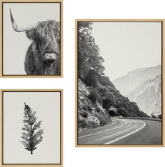 Sylvie Highland Cow, Wandering and Vintage Botanical Black and White Framed Line