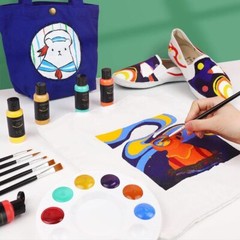 Fabric Paint Set with 6 Brushes, 1 Palette, 26 Colors Waterproof Permanent Texti