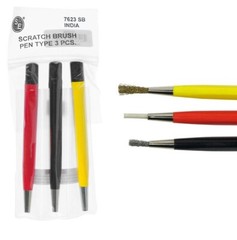 5″/3Pc Pen Type Scratch Brush Set With Metal Chuck