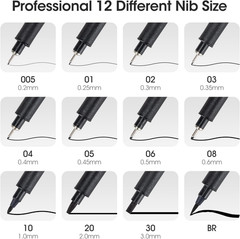Art Pens,Fineliner Ink Pens,Set of 12 Technical Drawing Pen,Pigment Pen,Fine Poi