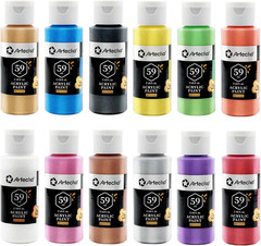 Artecho Acrylic Paint Set, 12 Metallic Colors Bottles (59Ml / 2Oz) Art Craft Pai