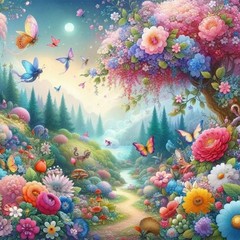 Flower Landscape Diamond Painting Kits for Adults, 5D Full Drill Diamond Art Kit