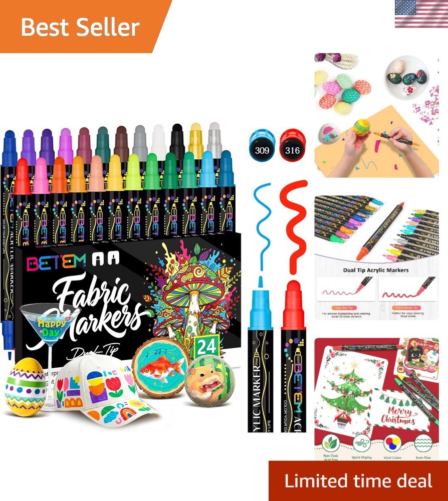 Versatile 24-Color Acrylic Paint Markers with Dual Tips for Creative Fun