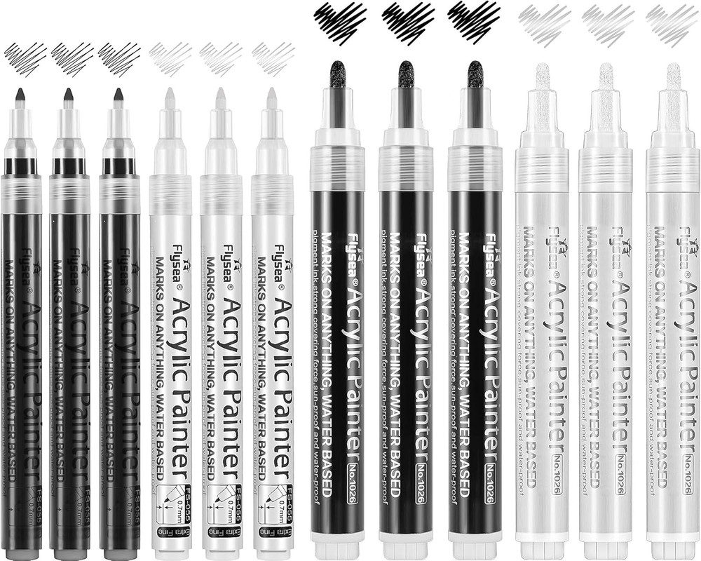 Black and White Acrylic Paint Pens, Acrylic Paint Markers 0.7 Mm Extra Fine, 3 M