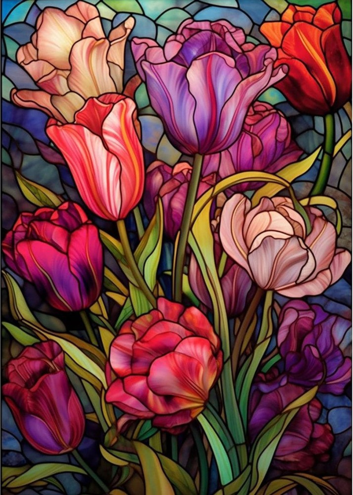 Tulips Diamond Art Painting Kits for Adults – Stained Glass 0.1 inches, tulip