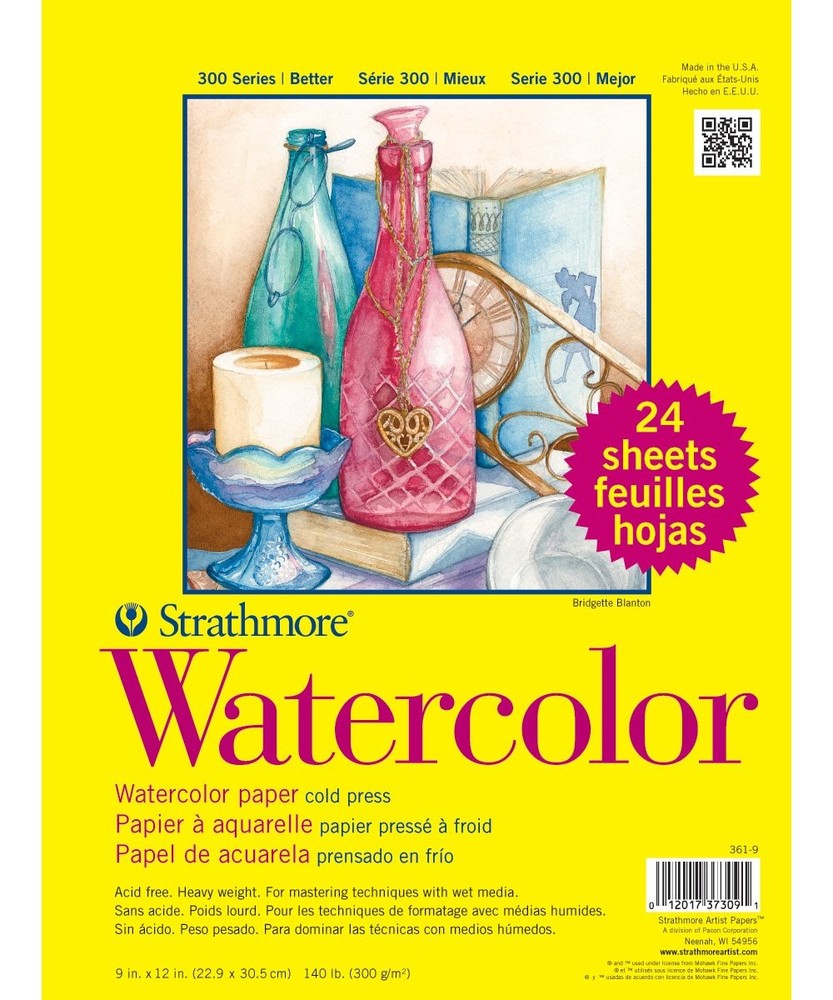 300 Series Watercolor Paper Pad, 9×12 inches, 24 Sheets (140lb/300g) – Artist