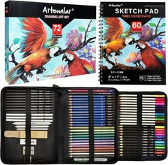 72 Pack Drawing Sketching Set with 8×11 Sketchbook Pro Art Supplies Kit for