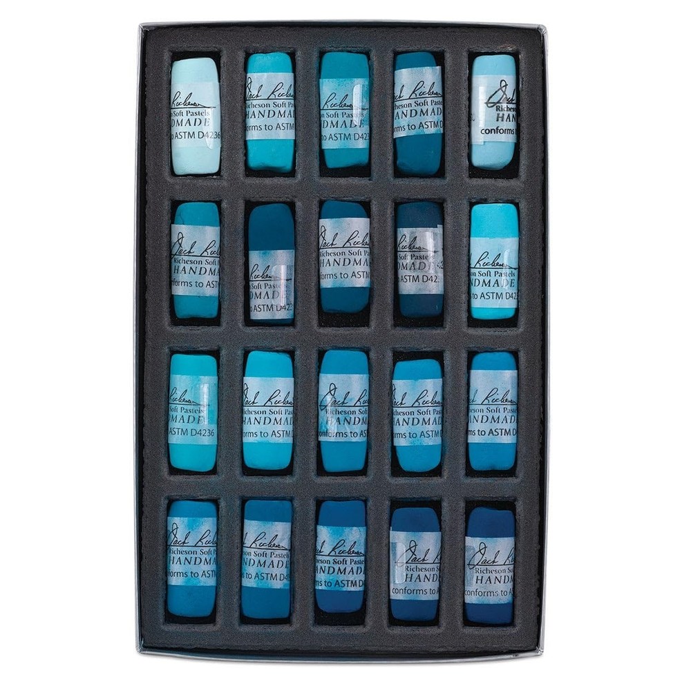 20-Piece Hand Rolled Soft Pastels Set – Vibrant Turquoise Blue Art Supplies