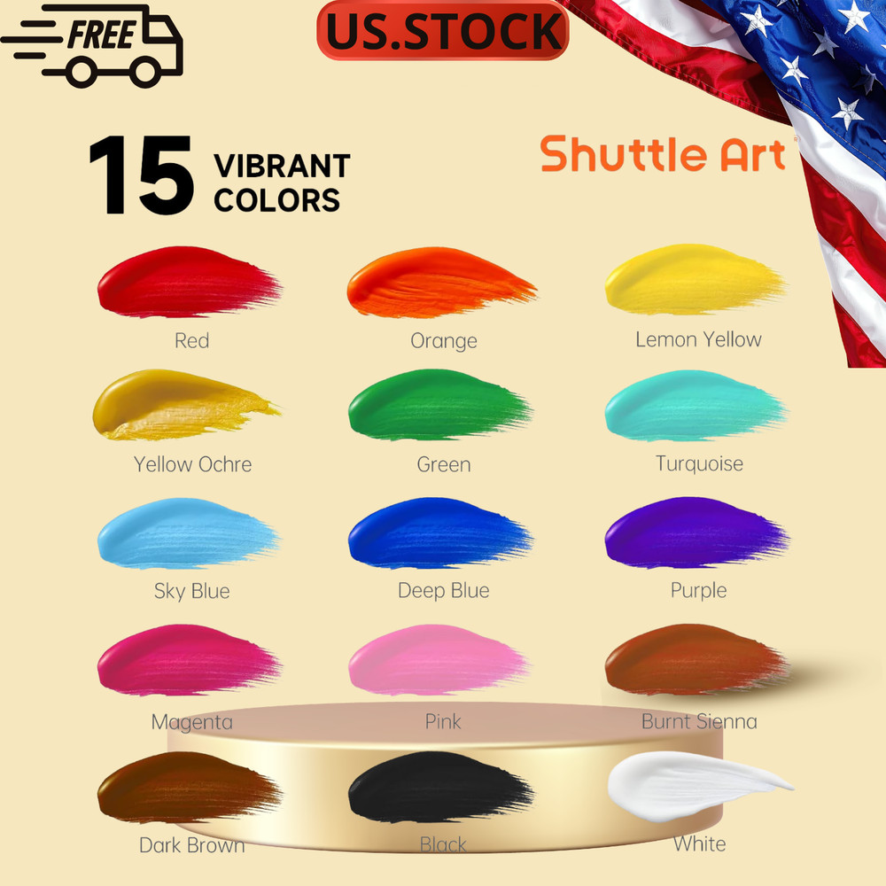 NEW Acrylic Paint 15 Colors 473ml 16oz Each Large Bottle Set High Viscosity