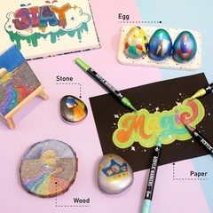 24 Metallic Acrylic Paint Markers – Paint Pens for Drawing, Brush + Fine Tips –