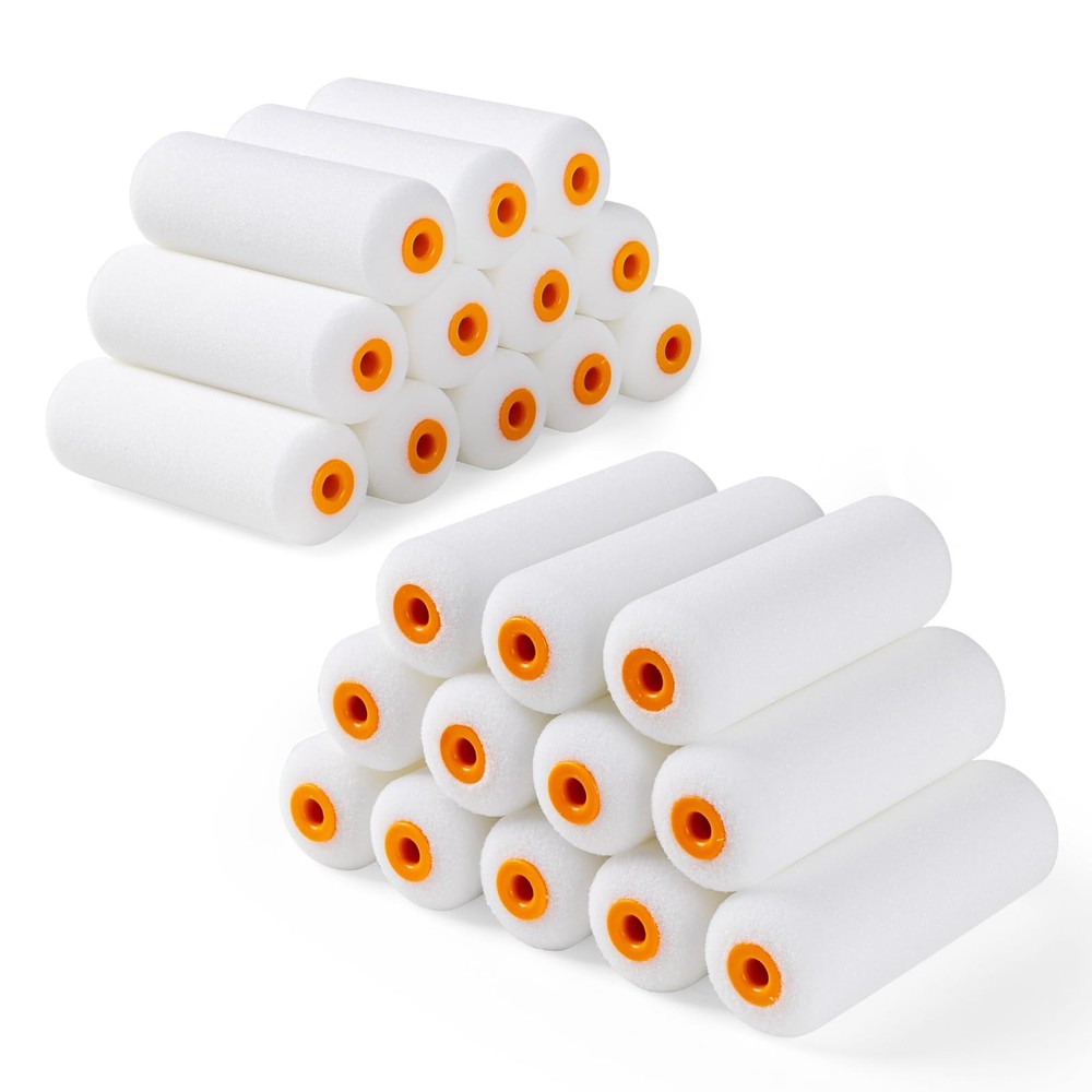 HANJKINZ Foam Paint Roller, 24 Pack, 4 24 pcs 4″ Roller Cover, White