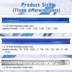 Biaungdo 3 Pack Architectural and Engineer Scale Ruler Set, 12 Inch Blue