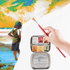 Csy Art Supplies Handmade Watercolors Paint Set – 6 Metallic Gold Colors Half Pa
