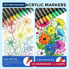 Betem 24 Colors Dual Tip Acrylic Paint Markers, Fabric Decorating Kits Premium W