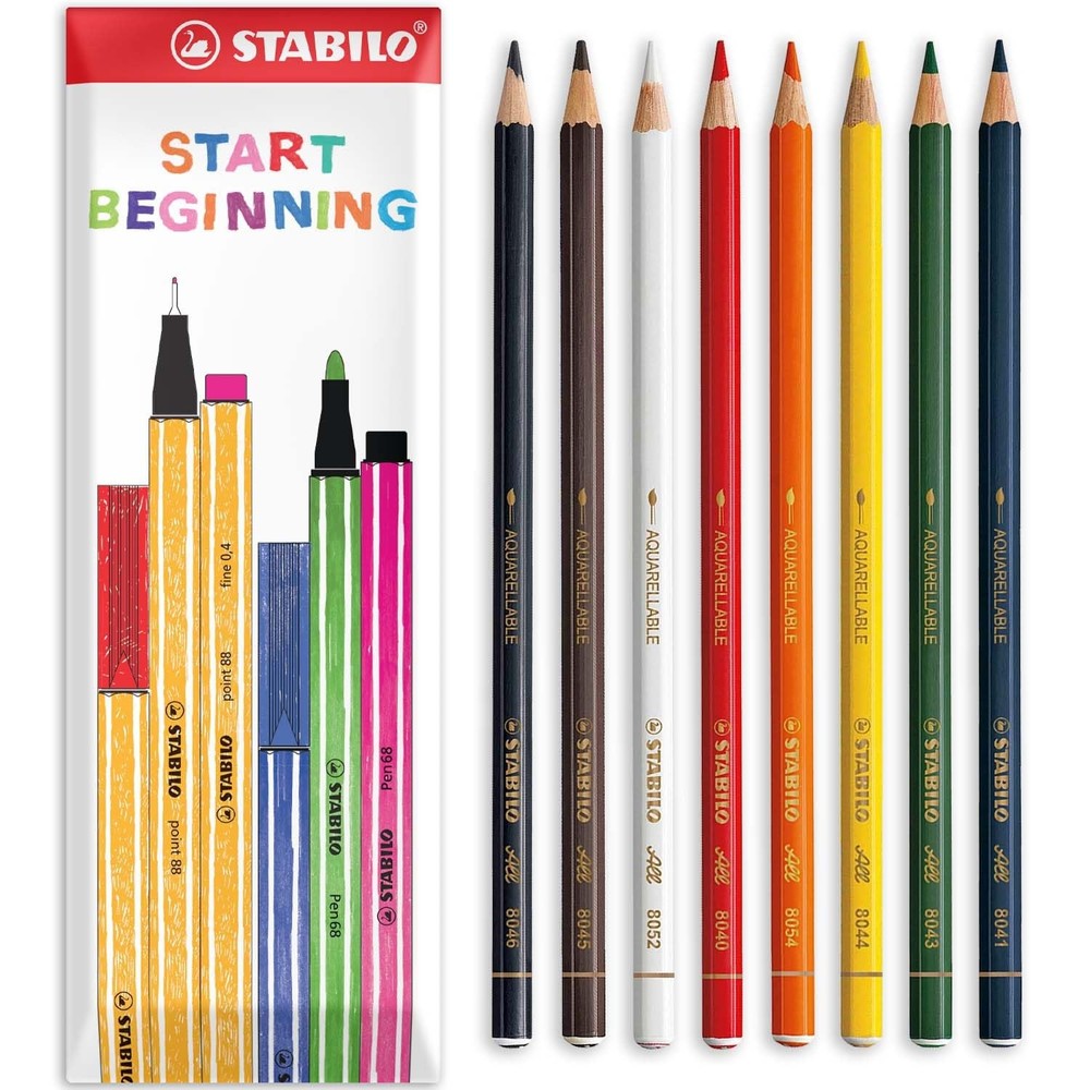 STABILO All Watercolour Effect Pencil – Assorted Pack of 8 Pencils – Black, W…