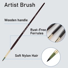 9 PCS Round Paint Brushes Set, Professional Nylon Paint Brushes, Long Handle …