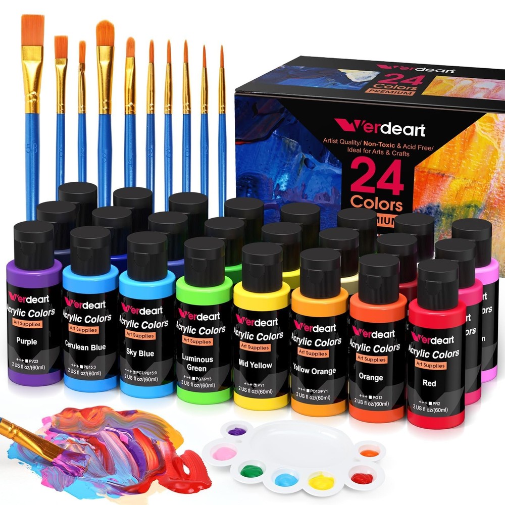 Verdeart Acrylic Paint Set – 24 Colors 2 2 Fl Oz (Pack of 24), 24 colors