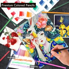 180 Colored Pencil Set for Adults Artists – Rich Pigment Soft Core -12 Metall…