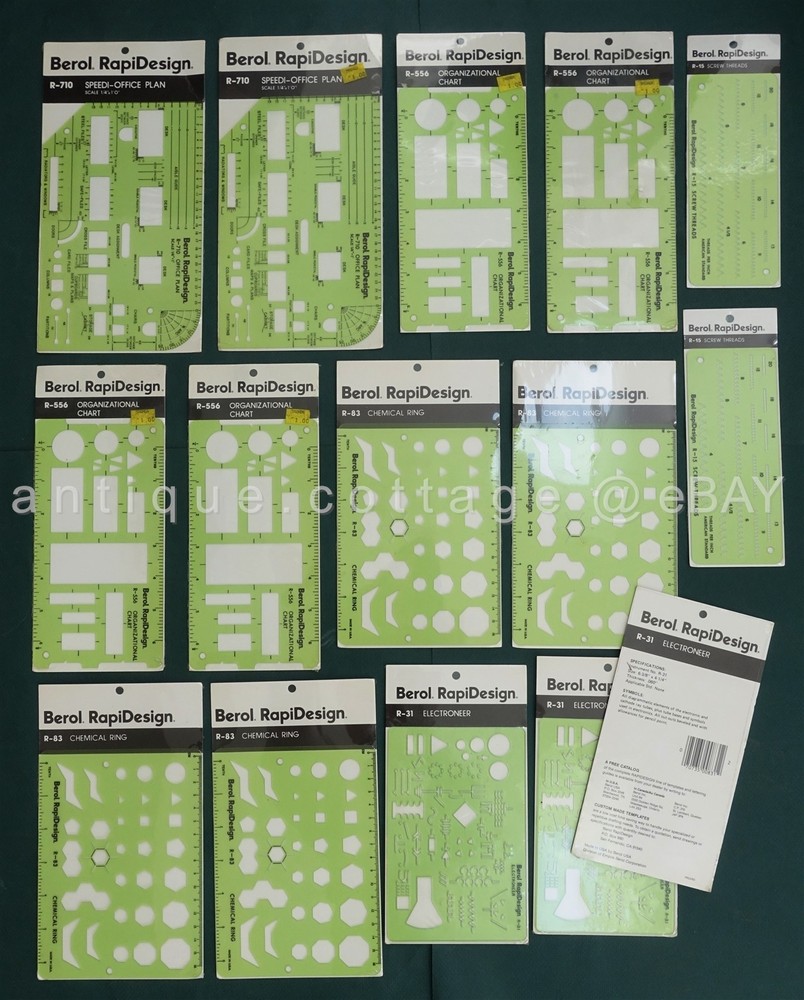 LOT vintage 14 sealed BEROL RapiDesign TEMPLATES electroneer screw chem office