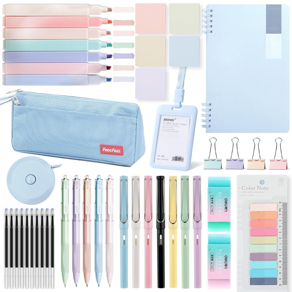 RHUIOKJLDF 45PCS Morandi Color School Supplies Set with Notebook, Gel Blue