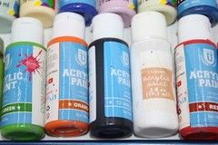 Acrylic Paint Lot 50+ Bottles 2-8 fl oz each Variety Multicolor + 12 Brushes HTF