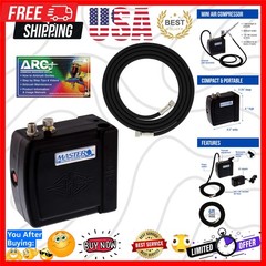 Master Model C16-B – Black Mini Airbrush Air Compressor with 6 Foot Braided A…